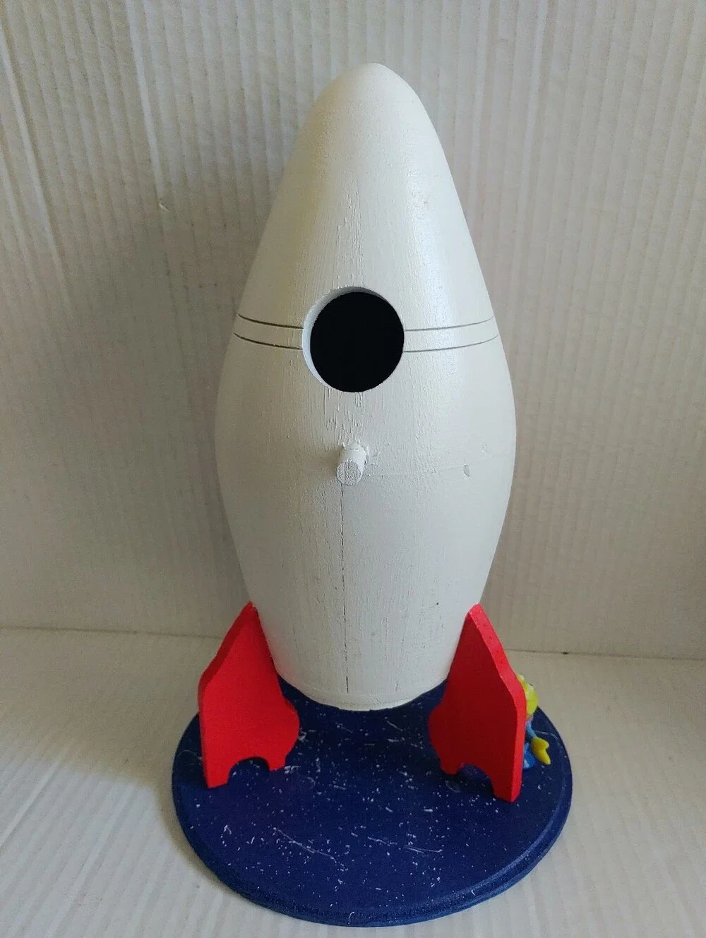 Little Green Man Alien With Pizza Planet Wooden Rocket Bird House